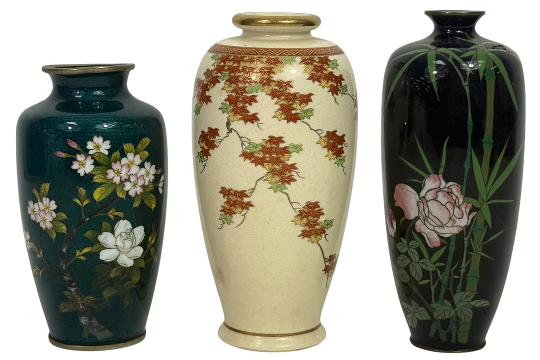 Japanese Satsuma & Cloisonne Vases/Urns 3pc LOT (1 of 7)