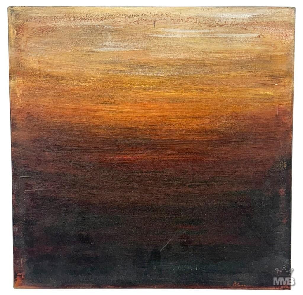 Abstract Sunset Painting GT 2006 ARTIST SIGNED: A warm and atmospheric abstract oil painting on canvas. Signed 'GT 06' to verso. The work evokes a sunset or horizon scene through a luminous gradient of layered colors-soft ochres, burnt sienna, and 