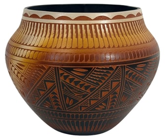 Acoma-Laguna Pueblo Carved Pottery Bowl SIGNED