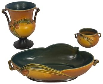 Roseville Pottery Pinecone Pattern Pieces 3pc LOT