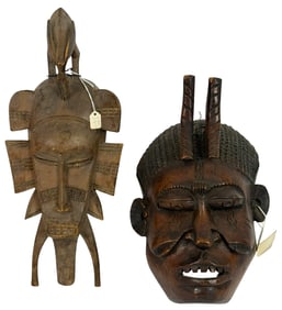 African Ibo & Baule Tribal Wooden Masks 2pc LOT