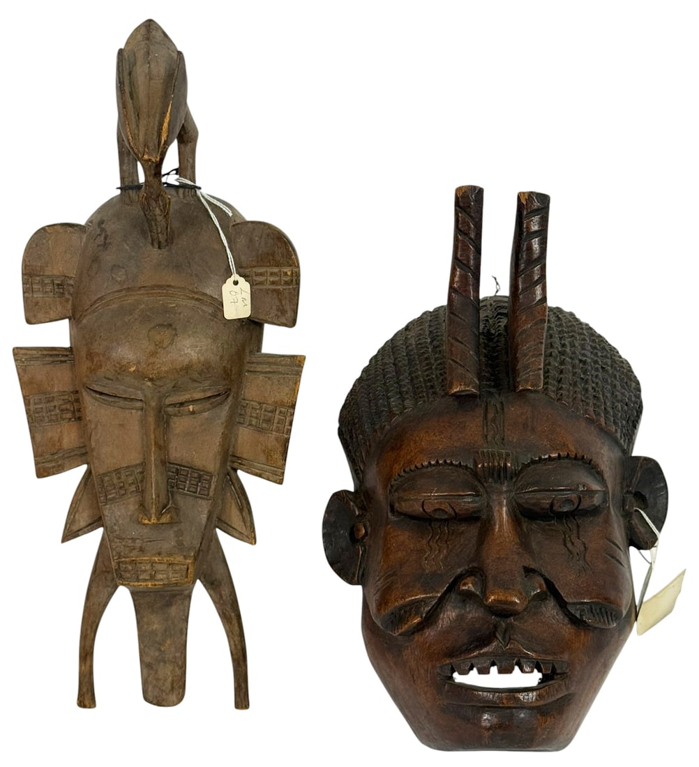 African Ibo & Baule Tribal Wooden Masks 2pc LOT (1 of 3)