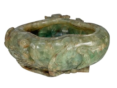Chinese Hand Carved Fluorite Low Bowl
