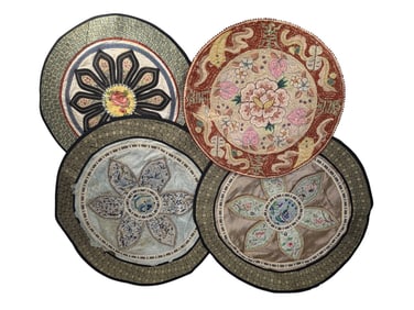 Chinese Embroidery on Silk Medallions 4pc LOT