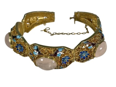 Chinese Sterling 925 Gilt Enamel Filigree Bracelet