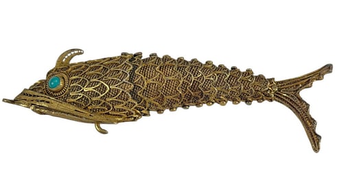 Chinese Vermeil Silver Filigree Koi Fish Pendant