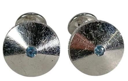 Montblank German 925 Silver Blue Topaz Cufflinks