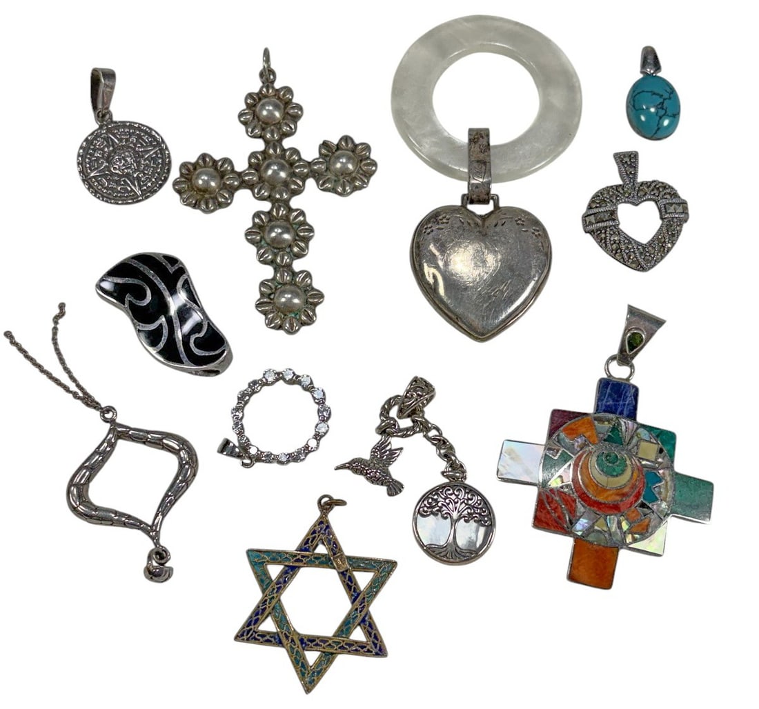 Sterling Silver Enameled M.O.P Pendants 11pc LOT (1 of 9)