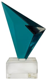 Shlomi Haziza Teal-to-Clear Prism Lucite Sculpture