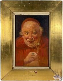 Vintage Pope Portrait Oil Painting on Cardboard
