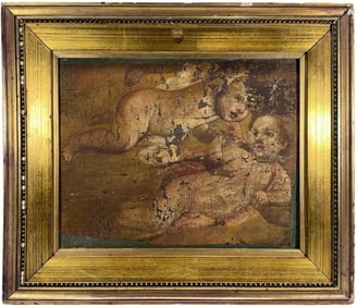 Antique Cherubs Oil Painting on Canvas on Wood