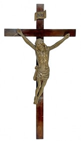 Vintage Jesus Plaster & Wood Large Cross