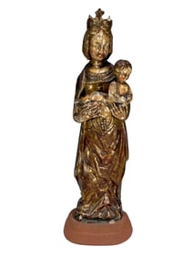 19th C. Wooden Mary of Grace Religious Statue