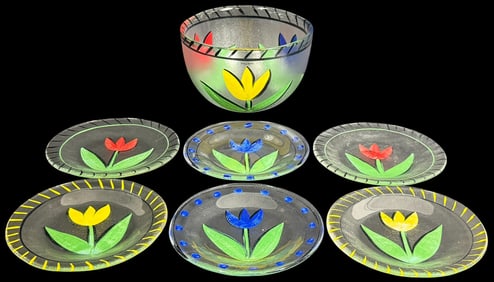 Kosta Boda Hand-Painted Tulip Art Glass 7pc SET