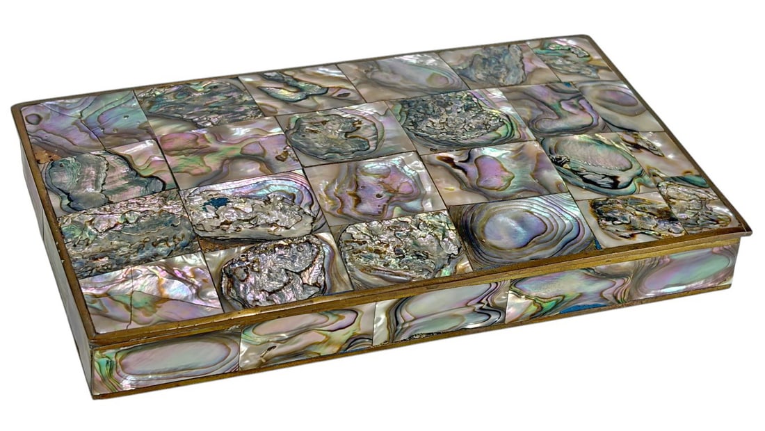 Vintage Brass Abalone & Wood Cigar Box (1 of 6)