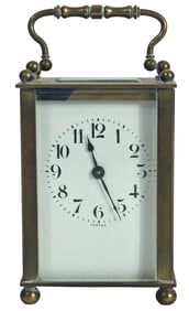 French Brass & Beveled Glass Carriage Clock w/ Key