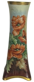 German Hand-Painted Porcelain Poppies Vase SIGNED