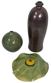 Contemporary Glazed Ceramic Decor Items 3pc LOT