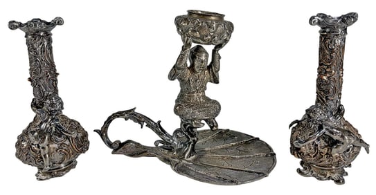 VTG Pair of Metal Vases & Candle Holder 3pc LOT