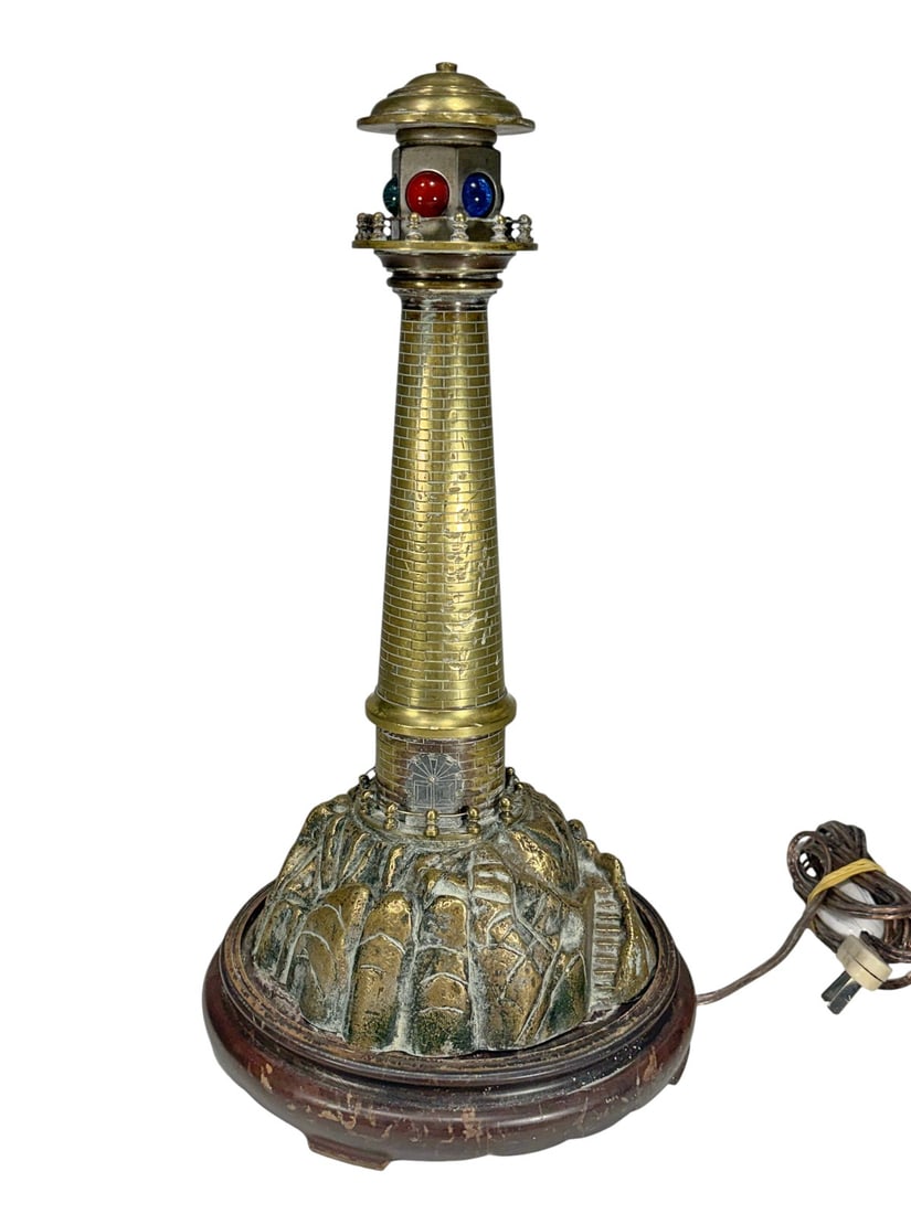 VTG Bronze & Glass Lighthouse Table Lamp (1 of 9)
