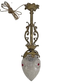 Antique French Bronze & Glass Light Fixture