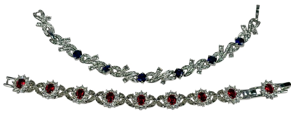 Silverplated Rhodium & Glass Bracelets 2pc LOT (1 of 4)