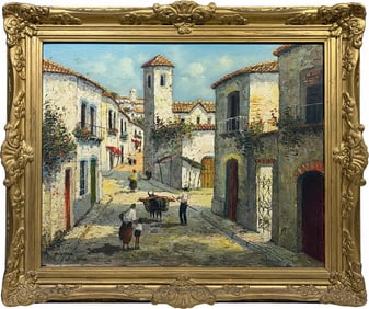 Signed De La Vega Spanish Oil Painting on Canvas