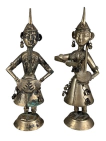 India Hindu Silverplated Musicians 2pc LOT