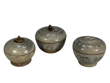Thai Sawankhalok Pottery Jars 3pc LOT
