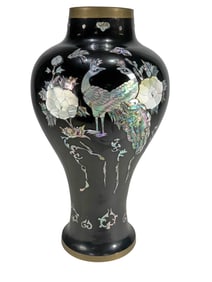 Korean Black Lacquer & MOP Inlaid Bronze Vase
