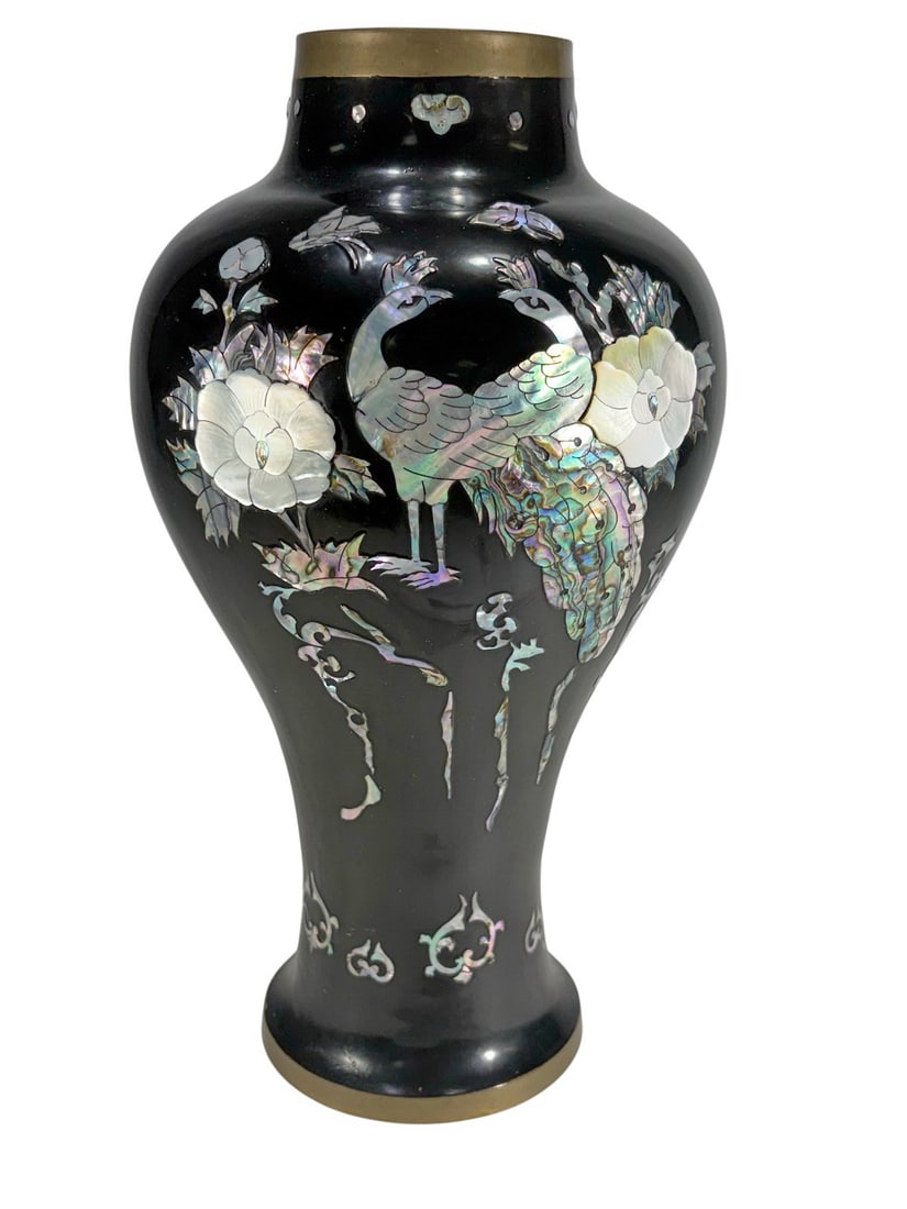 Korean Black Lacquer & MOP Inlaid Bronze Vase (1 of 7)