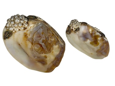 VTG Seashell & Faux Pearls Jewelry Dishes 2pc LOT