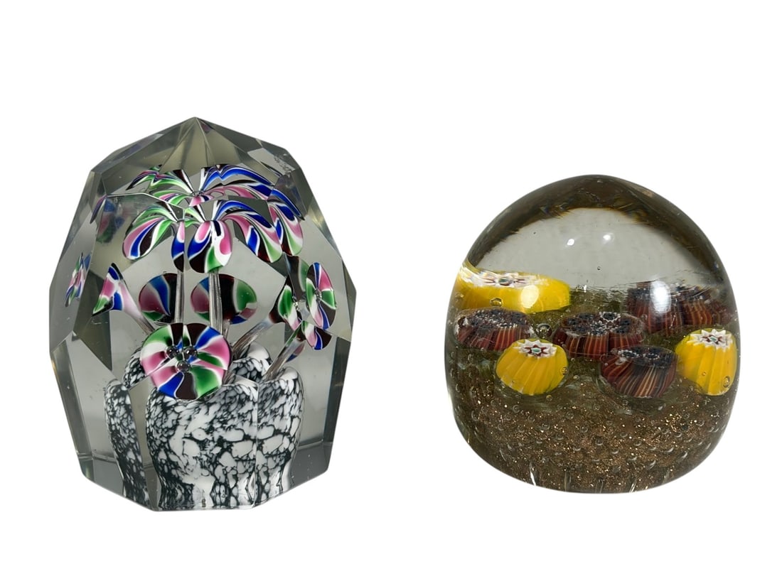Murano Glass Millefiori Paperweights 2pc LOT (1 of 8)