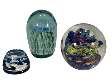 Baccarat, Jellyfish & Aquarium Paperweights 3pcs