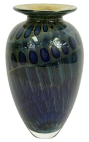 Signed Studio Art Glass Vase in Cobalt & Metallic