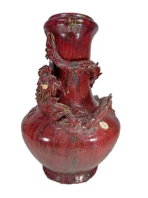 Antique Large Chinese Red Glazed Stoneware Vase