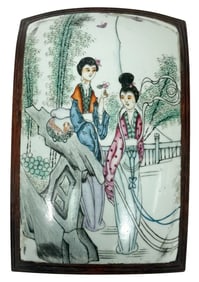 Chinese Hand Painted Porcelain Inlaid Wooden Box