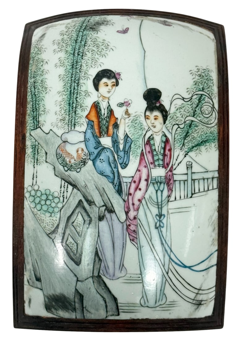 Chinese Hand Painted Porcelain Inlaid Wooden Box (1 of 4)