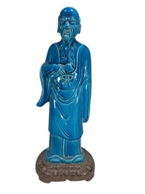 Chinese Immortal Turquoise Glazed Ceramic Figure