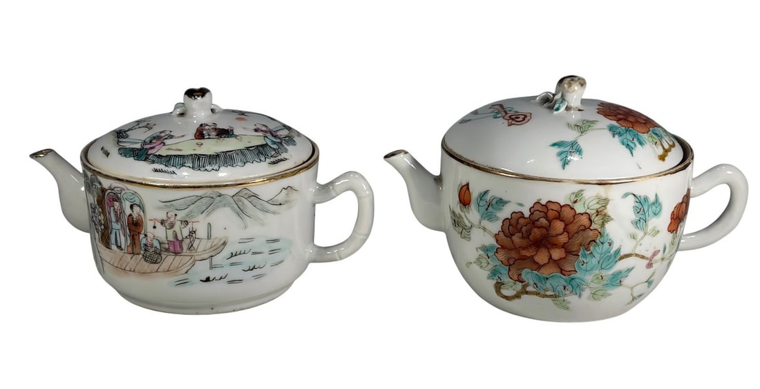Chinese Famille Rose Porcelain Teapots 2pc LOT (1 of 8)