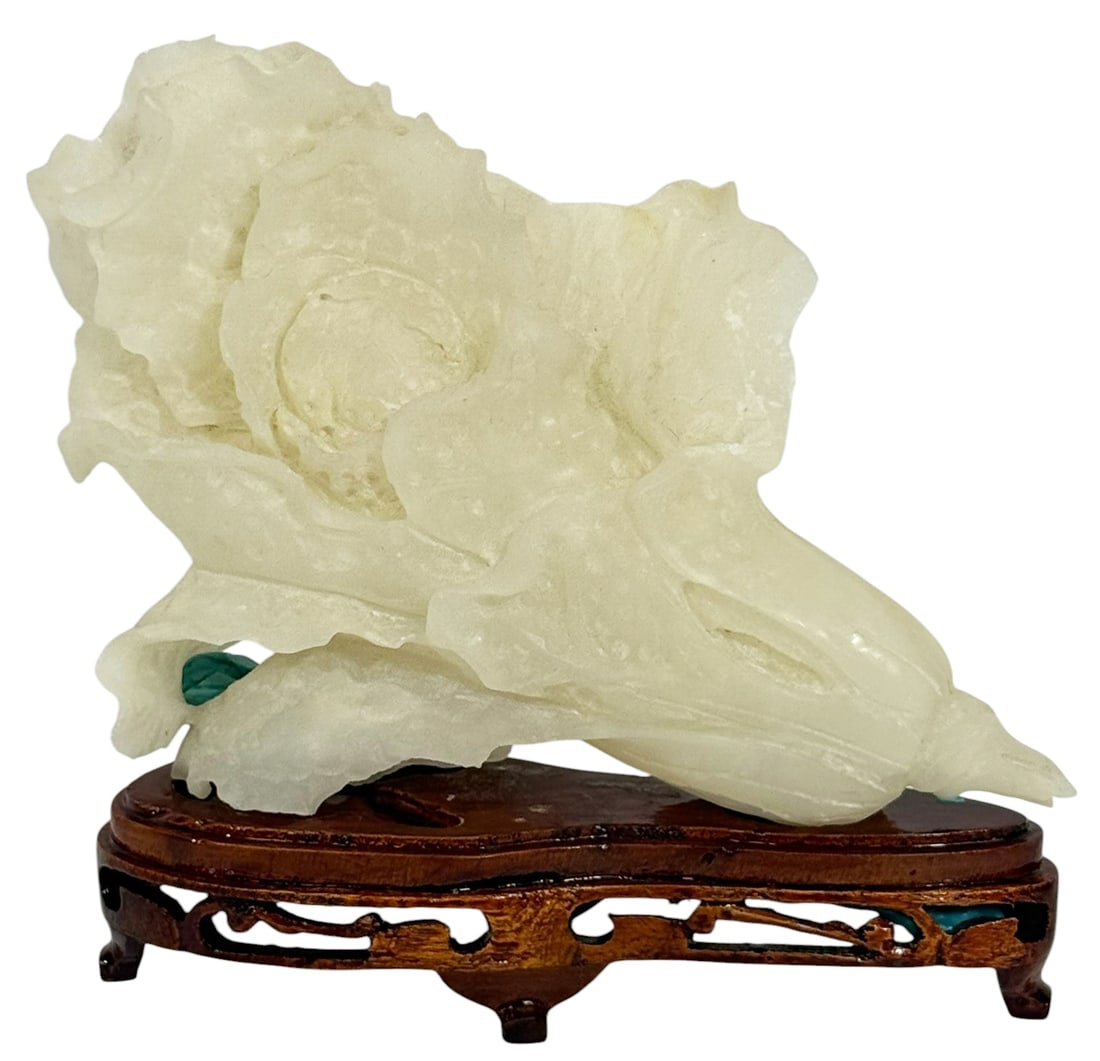 Chinese Hand-Carved Stone Lotus Sculpture w/ Stand (1 of 6)