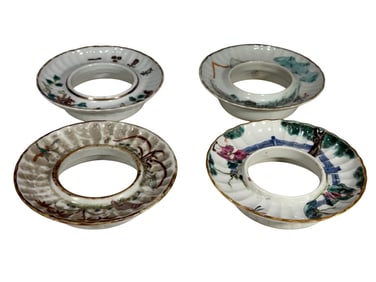 Chinese Porcelain Tea Bowl Stands 4pc LOT
