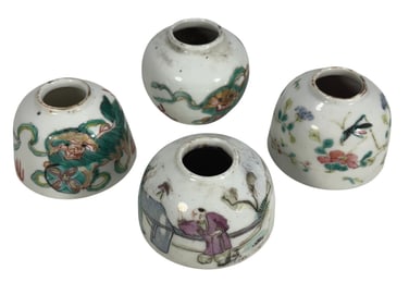 Chinese Famille Rose Vase & Inkwells 4pc LOT