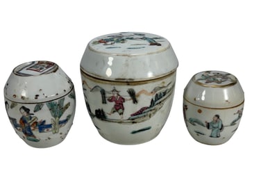 Chinese Famille Rose Ginger Lidded Jars 3pc LOT