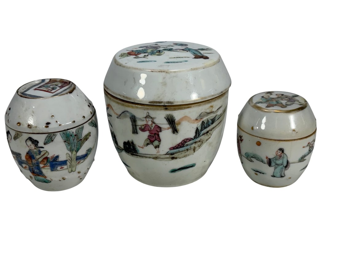 Chinese Famille Rose Ginger Lidded Jars 3pc LOT (1 of 11)