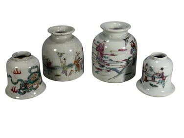 Chinese Famille Rose Porcelain Inkwells 4pc LOT