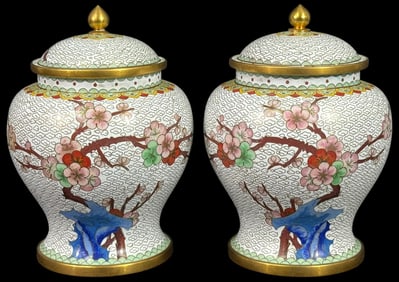 Pair of Chinese Cloisonne Lidded Ginger Jars