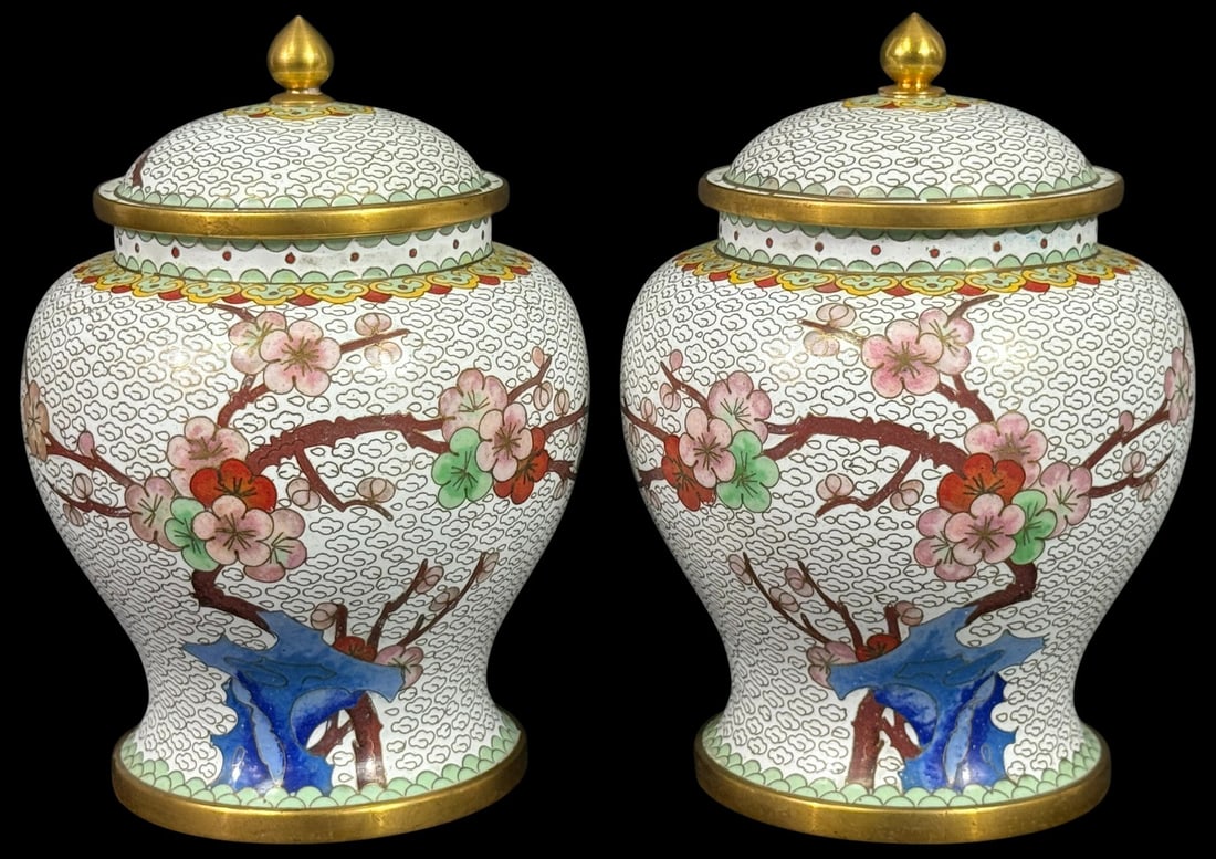 Pair of Chinese Cloisonne Lidded Ginger Jars (1 of 5)