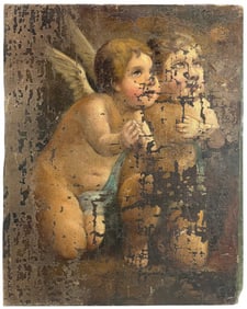 Antique Cherubs Oil Painting on Canvas on Wood