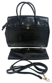 Designer-Inspired Patent Embossed Handbag & Clutch